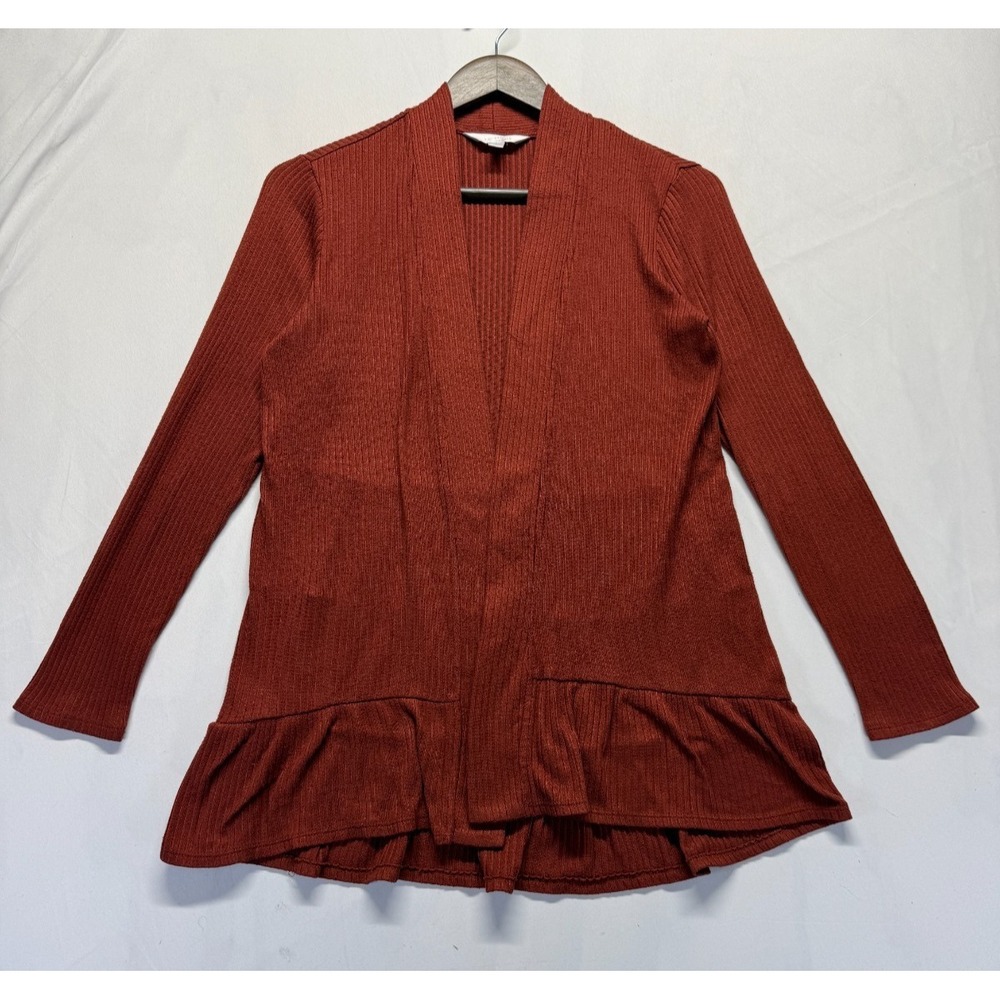 LC Lauren Conrad Cardigan Sweater Womens Small Rust Brown Tiered Peplum Hem